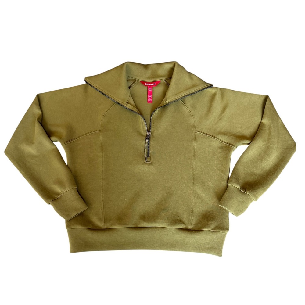 Spanx AirEssentials Half Zip Pullover Olive Green Sweatshirt XS 49202R - Picture 1 of 6